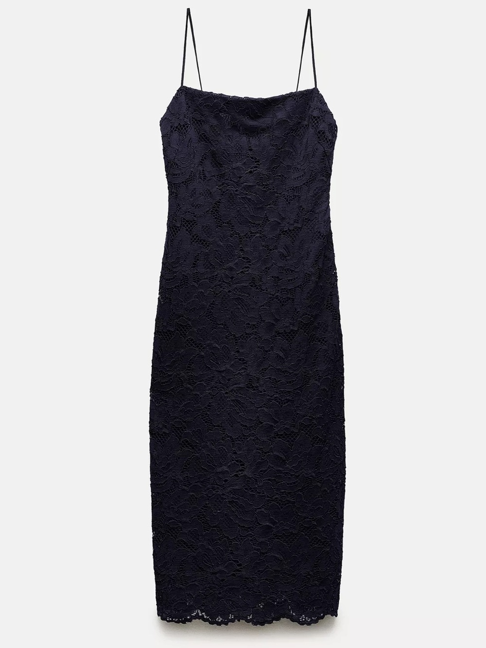 Zara Lace Slip Dress with Spaghetti Straps - Navy